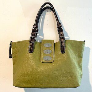 Olive Green Leather Shoulder Bag Tote NEW